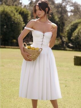 HOUSE OF CB 'Milia' White Broderie Anglais&Cotton Midi Dress NWOT